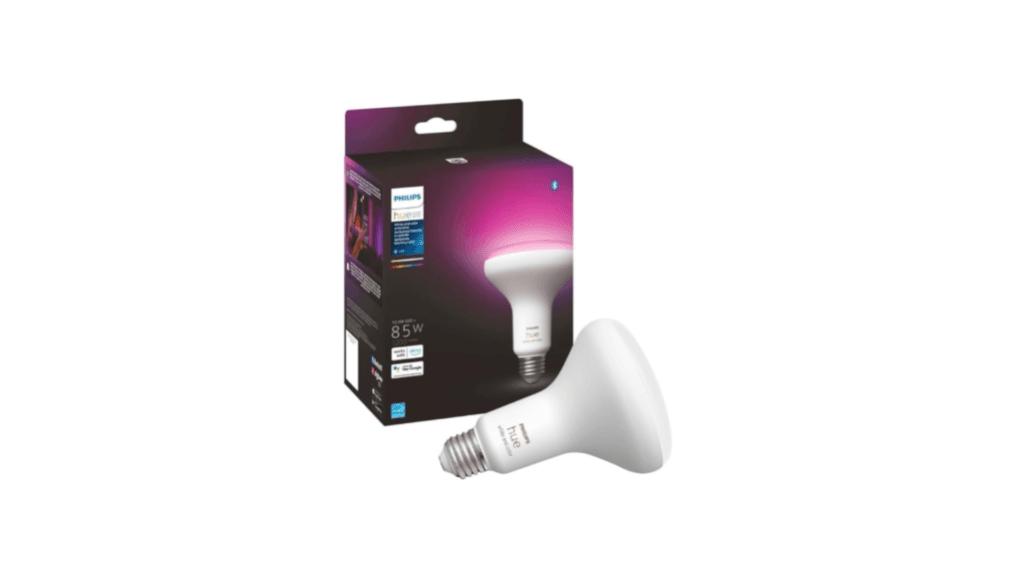 Philips Hue smart bulb alongside its packaging, highlighting customizable lighting features—a prime example of versatile smart home products.
