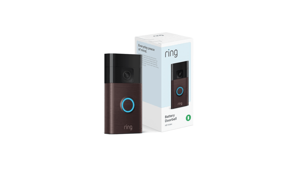 Ring Video Doorbell with its packaging, one of the essential smart home products offering advanced security and real-time video monitoring.