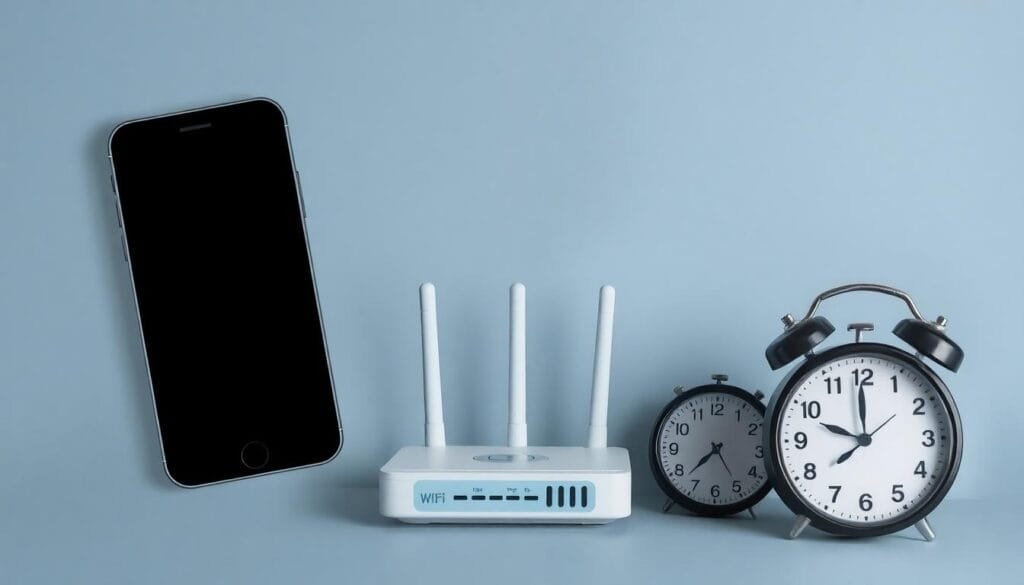 Turkmenistan’s Approach to Internet during national shutdowns symbolized by disconnected devices and darkened routers.