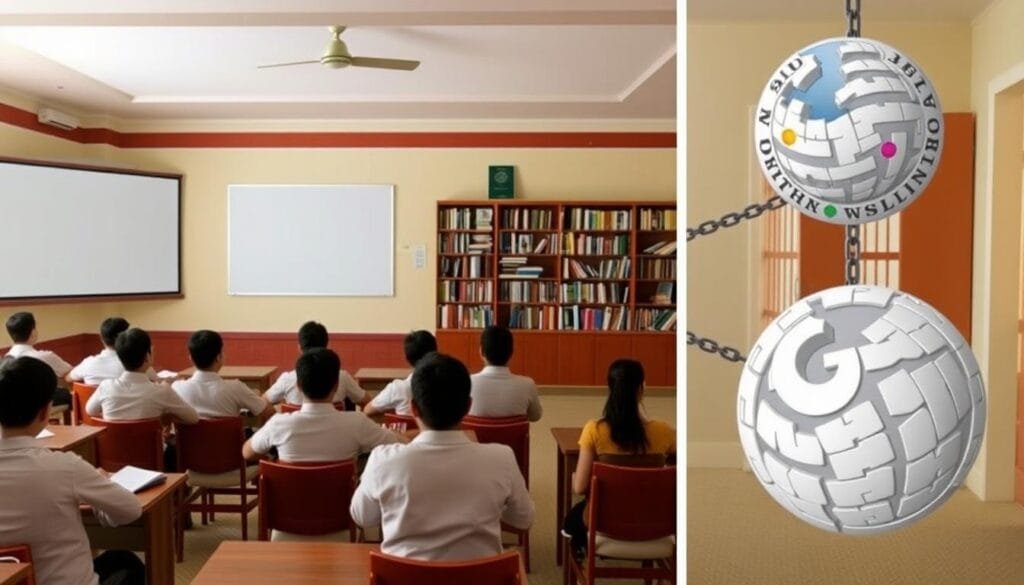 Turkmenistan’s Approach to Internet showing restricted education with students denied global digital tools like Google and Wikipedia.