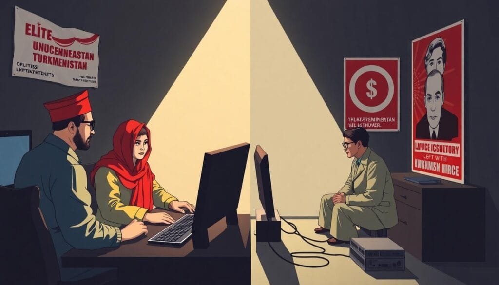 Turkmenistan’s Approach to Internet highlighting the class divide in digital access with elites online and ordinary citizens restricted.