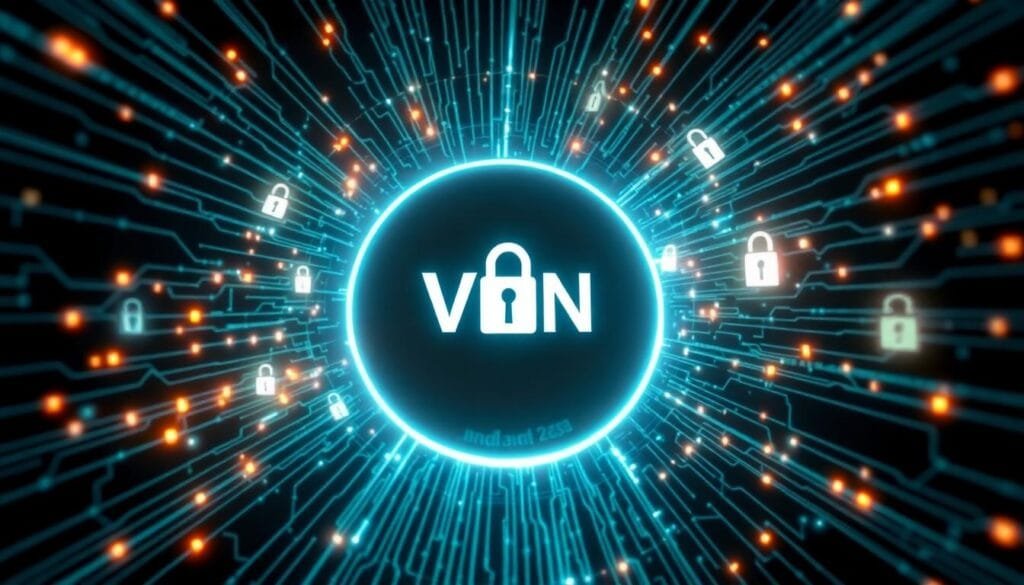 Stylized image of a VPN encrypting data as part of GDPR compliance measures.